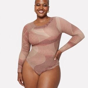 YITTY Size M/L Nearly Naked Shaping Long Sleeve Moody Witch Taupe Swirl Bodysuit